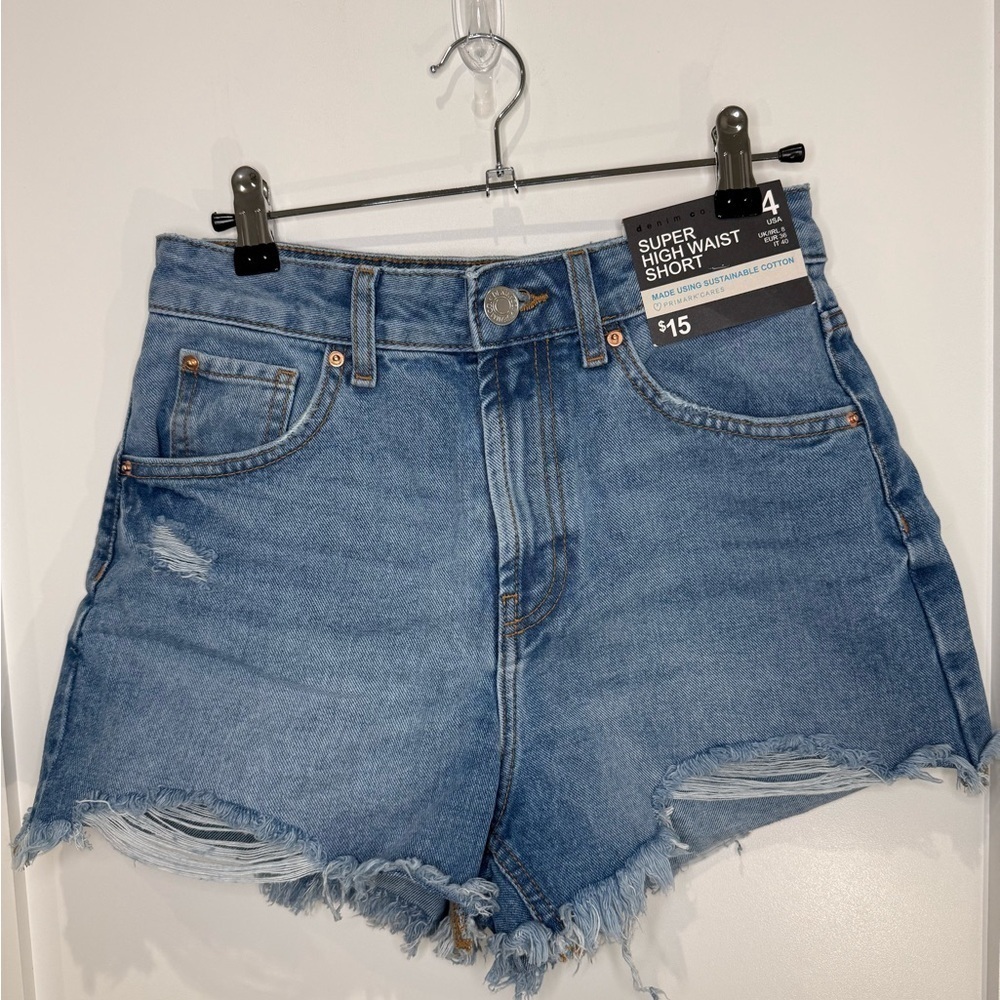 Primark Women’s Med Blue Super High Waist Denim Jeans Short Size 8 NWT